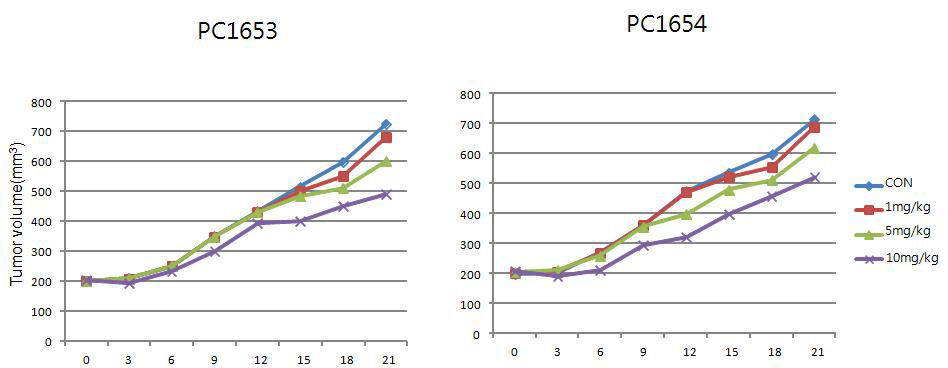 PC1653, PC1654에 의한 항암효과