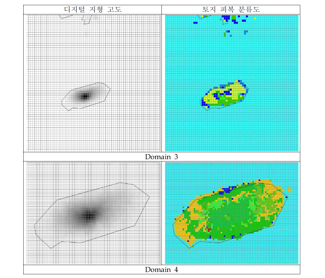 지형고도 및 토지 피복 분류도(도메인 3,4)