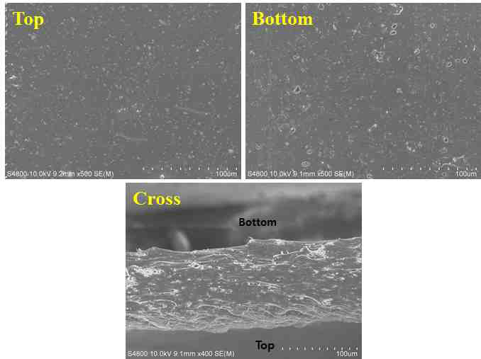 복합 폴리머 멤브레인 고온건조(70 °C)에 따른 FE-SEM 이미지