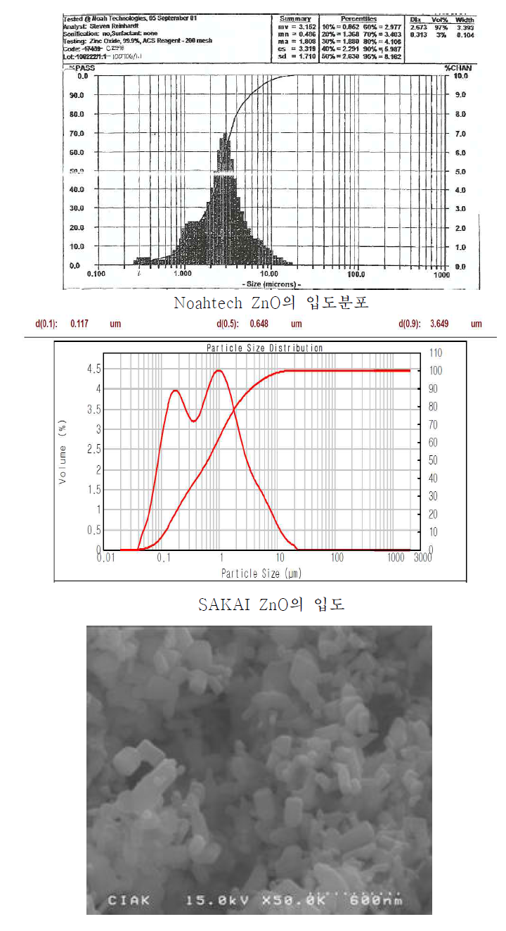 SAKAI ZnO의 전자현미경 사진(평균입경 약 0.2∼0.3㎛)