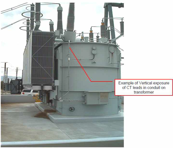 변압기에 있는 케이블 도관의 노출
