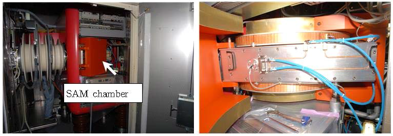 SAM chamber 외곽 이미지 (Power supply를 잔류 냉각수로부터 반드시 보호해야함).