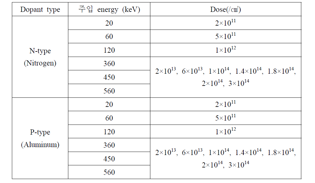 이온주입 simulation 조건