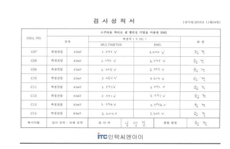 제작사 시험성적서