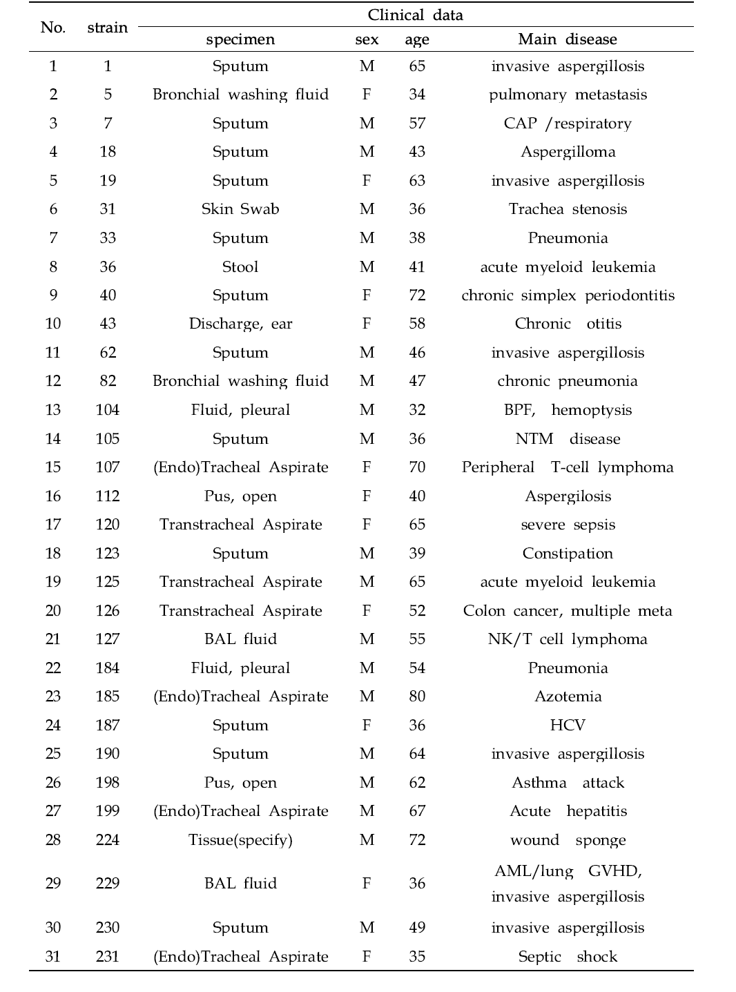 Aspergillus fumigatus strains used in this study