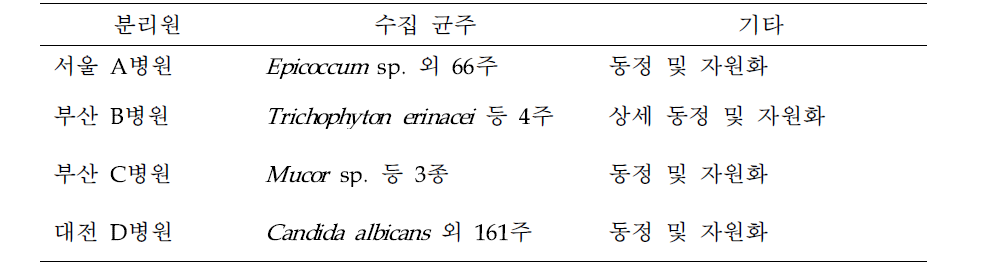 국내 분리 의진균 수집 현황