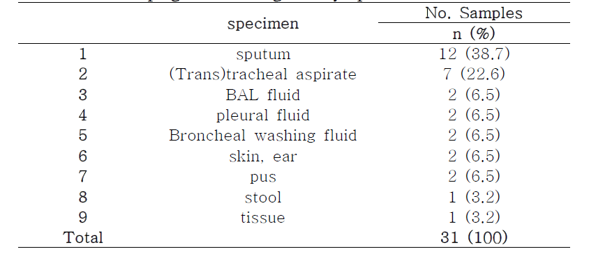 Grouping of A. fumigatus by specimen.