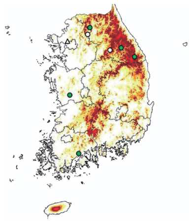 라임병 환자의 진드기 교상 추정 지역(2005-2012년)