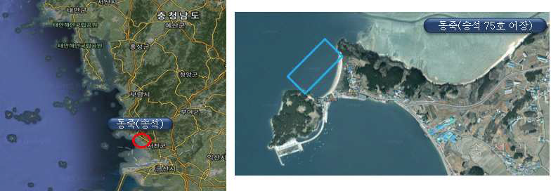 동죽 시범어장인 충남서천의 송석어촌계 위치