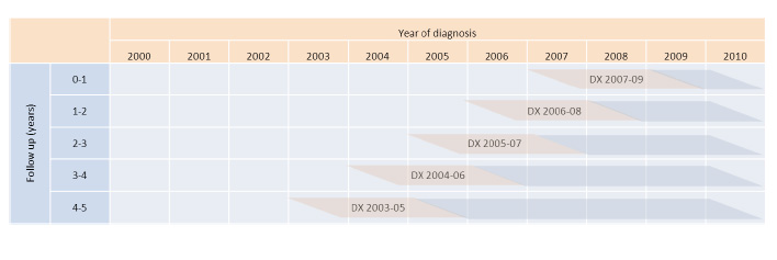 2003-2009년 암발생자를 2010년까지 추적시 기간분석에 사용되는 자료원