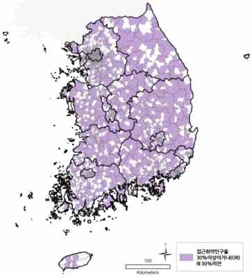 1차의료 접근성 취약인구가 30%이상이거나(OR) RI 30%미만인 지역