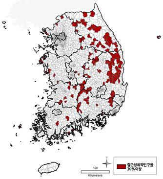 치과 접근성 취약인구율 30%이상