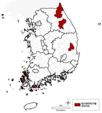 2차의료 접근성 취약인구율 30%이상