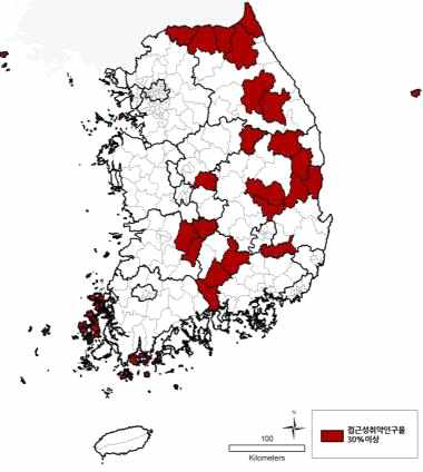 외과(2차) 접근성 취약인구율 30%이상