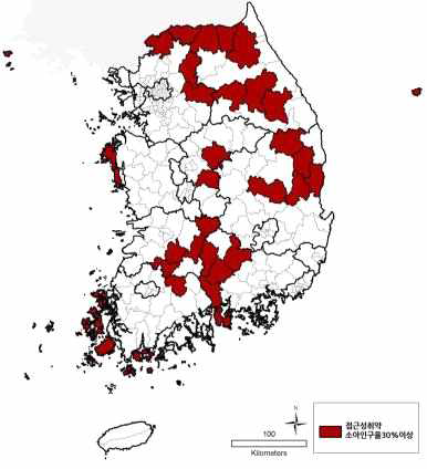 소아과(2차) 접근성취약소아율 30%이상