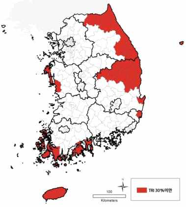 상급종합병원 TRI 30%미만