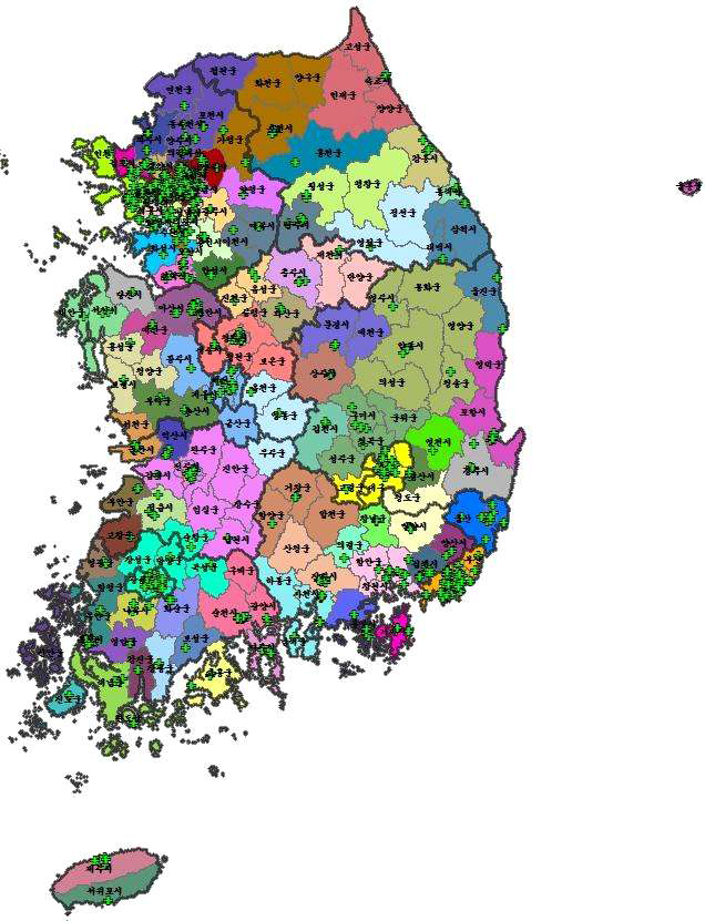 외과 진료권 최소배경인구수 26,500명, 최소자체충족률 30%, 기준거리 60분