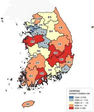 NICU진료권별 수요대비공급 지도