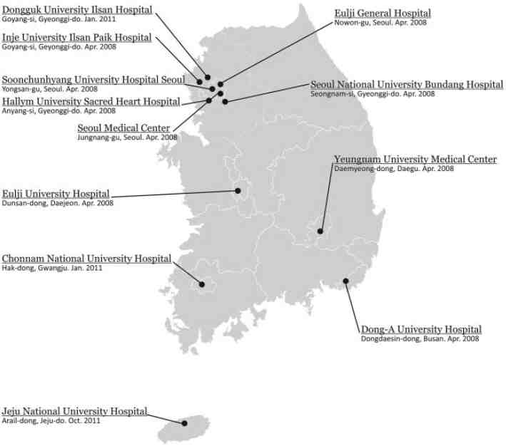 CRCS-5 등록체계 참여 병원 위치