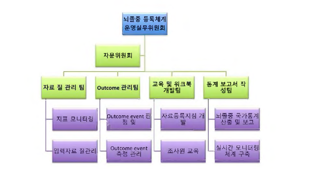 뇌졸중 등록체계 운영실무위원회 추진체계