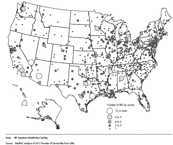 미국의 집중재활입원병동(Inpatients Rehabilitation Facility: IRF) 분포