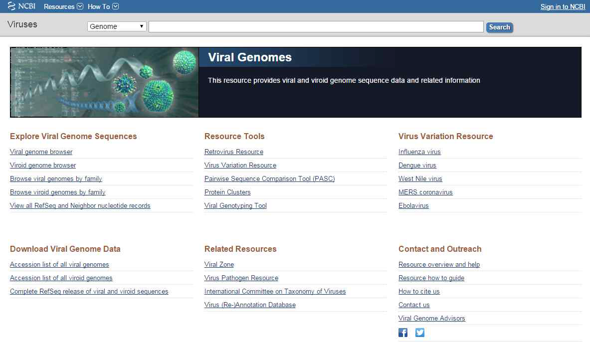 NCBI에서 제공하는 Viral Genomes 시스템