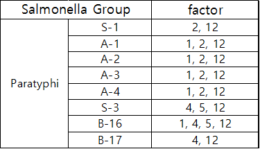 S. paratyphi 균주와 항원인자