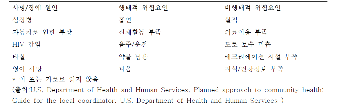 건강문제 목록(예)