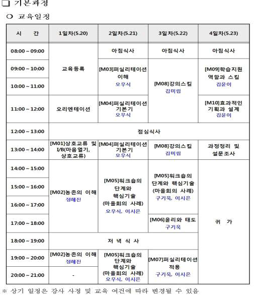 농어촌 퍼실리테이터 기본과정 예시