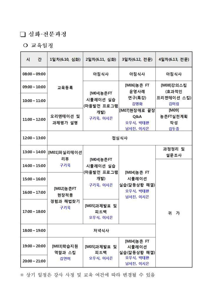 농어촌 퍼실리테이터 심화과정 예시