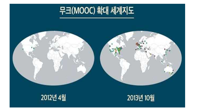 무크(MOOC) 확대 세계 지도