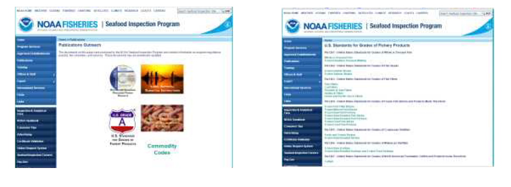 NOAA 홈페이지 내 수산물 등급기준