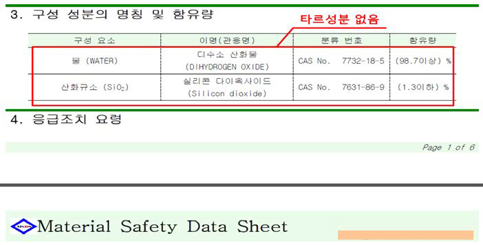 국내 A 업체 코팅제의 MSDS