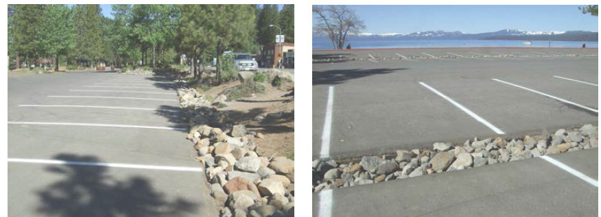 반건조 지역의 도로에 설치된 침투도랑 (캘리포니아 Tahoe 근처 도로)