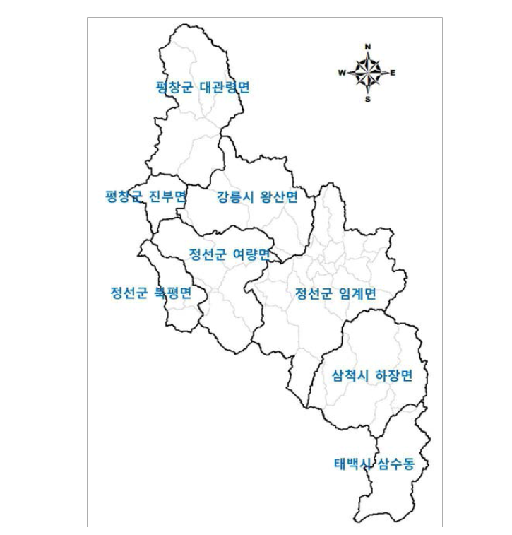 강원도 골지천 유역 행정구역현황