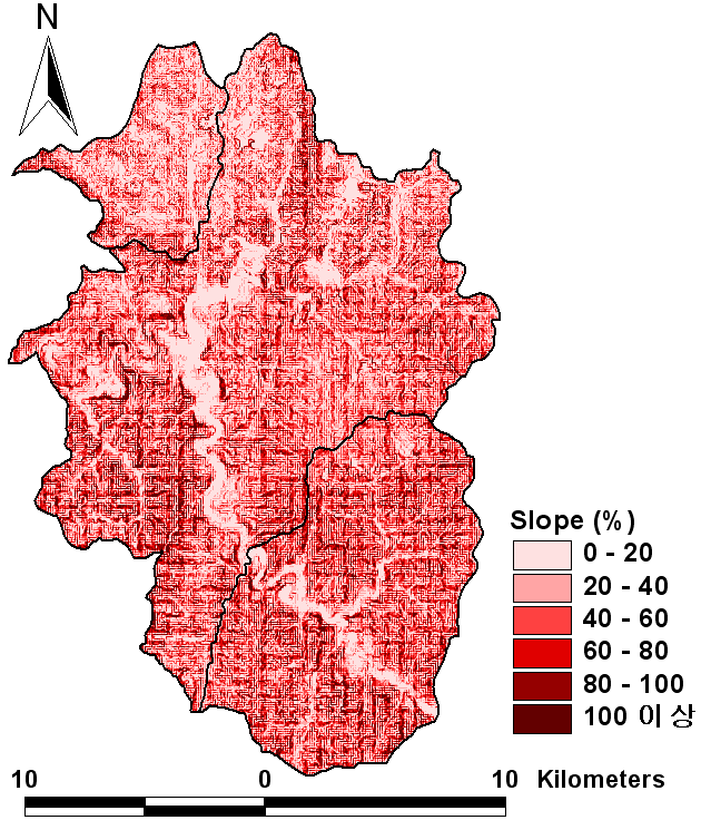 골지천 유역 경사도