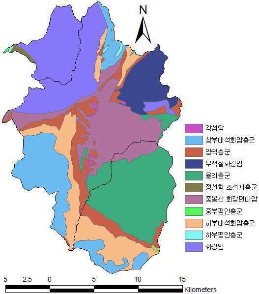 골지천 유역 지질분포도