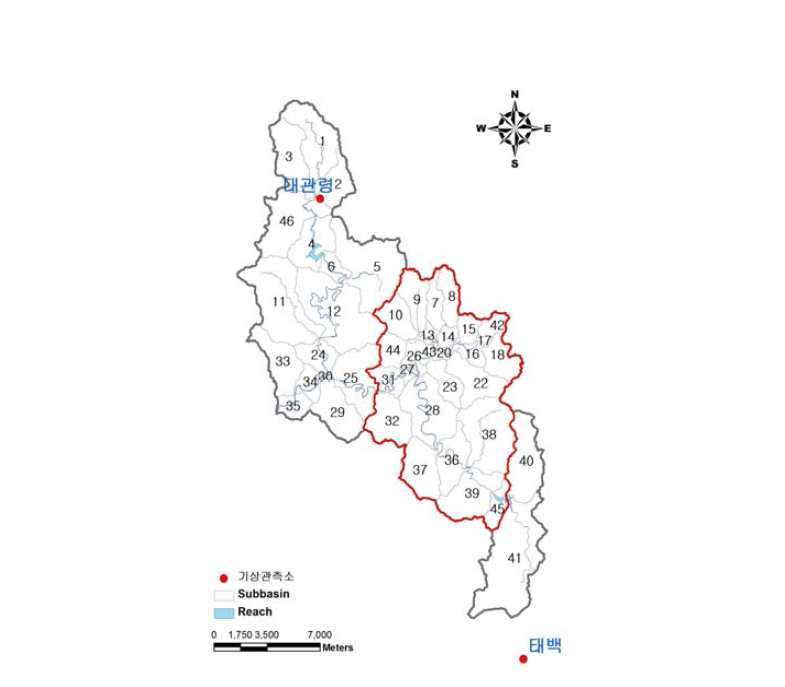 골지천의 소유역 구분