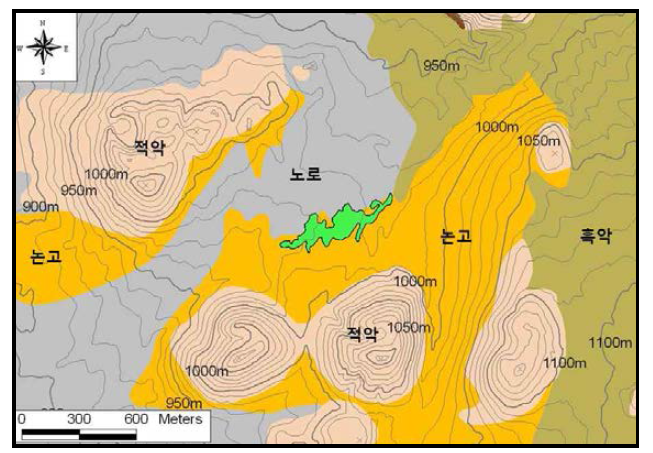 숨은물뱅듸 습지보호지역 일대의 토양