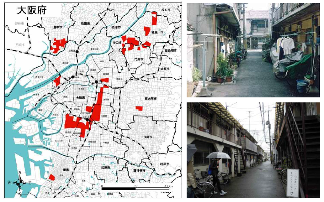 오사카부의 밀집시가지 및 노후목조주택