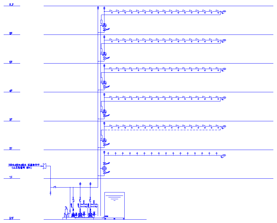 6층 원룸형 주택의 스프링클러설비 계통도