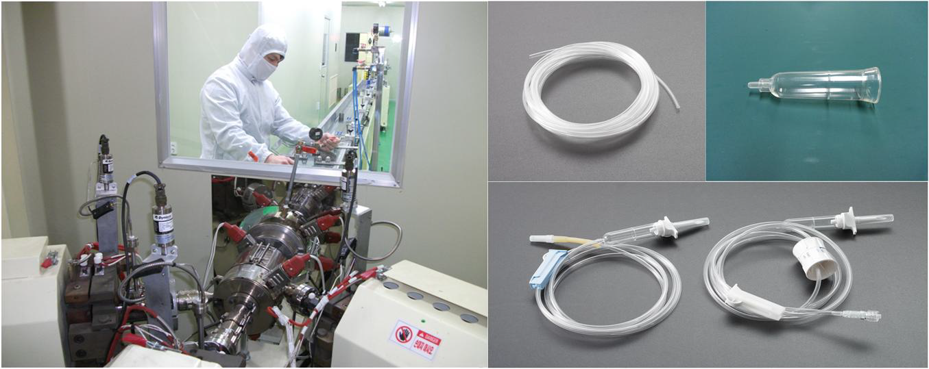 폴리사이언텍 수액세트용 튜브 생산 모습 및 개발제품(튜브/점적통)