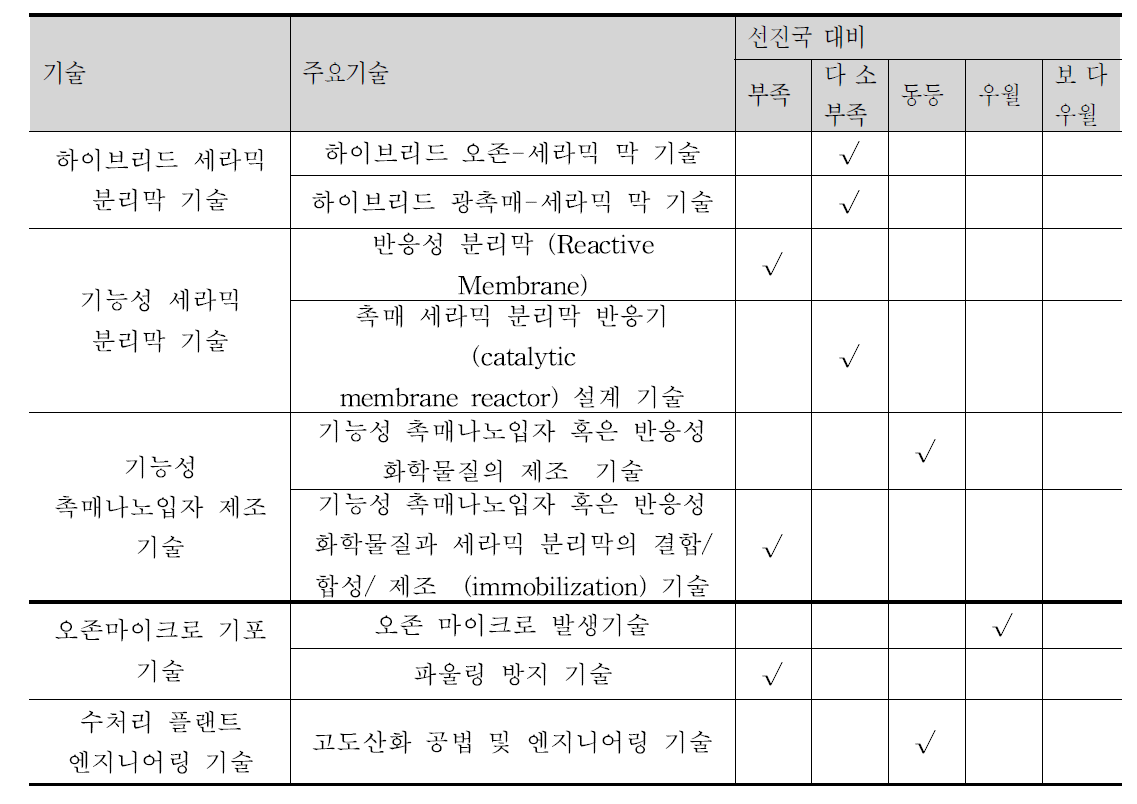 선진국 대비 국내 본 연구 관련 기술의 상용화 시 요구 기술수준