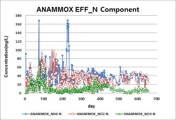 ANAMMOX 처리수의 NH4-N, NO2-N, NO3-N