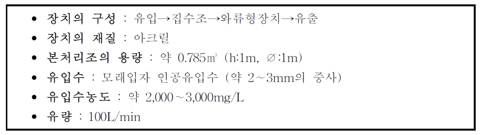 와류형 전처리장치 실험조건