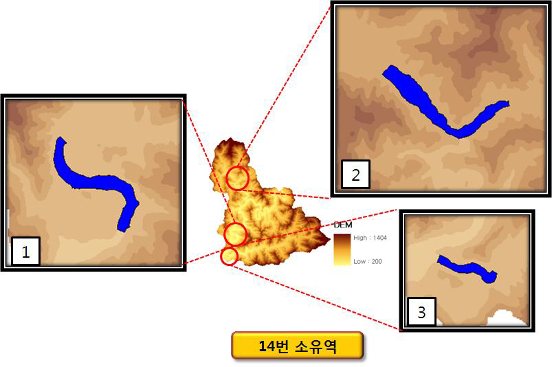 충주댐 14번 소유역의 부댐 설치 예상 지점