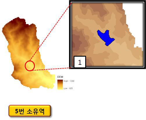 도암댐 5번 소유역의 부댐 설치 예상 지점