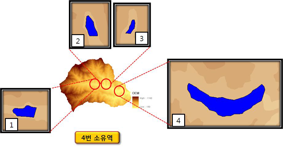 화천댐 4번 소유역의 부댐 설치 예상 지점