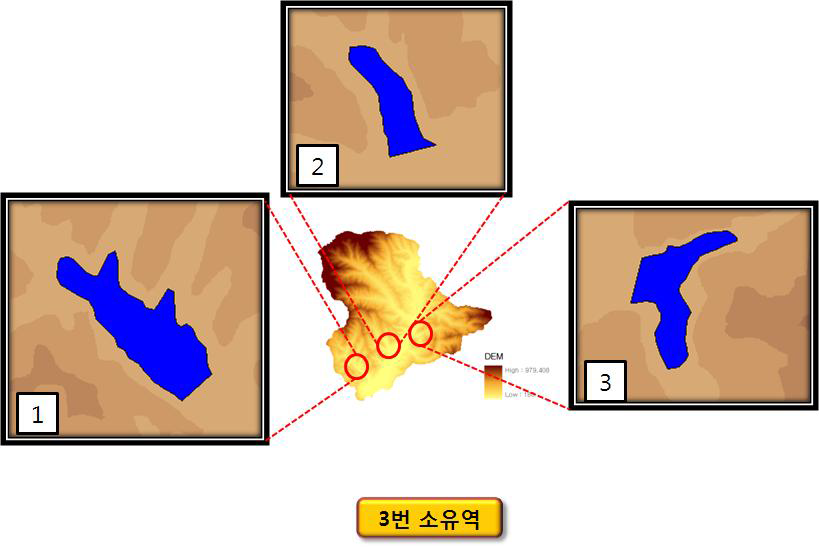 홍천강 3번 소유역의 부댐 설치 예상 지점