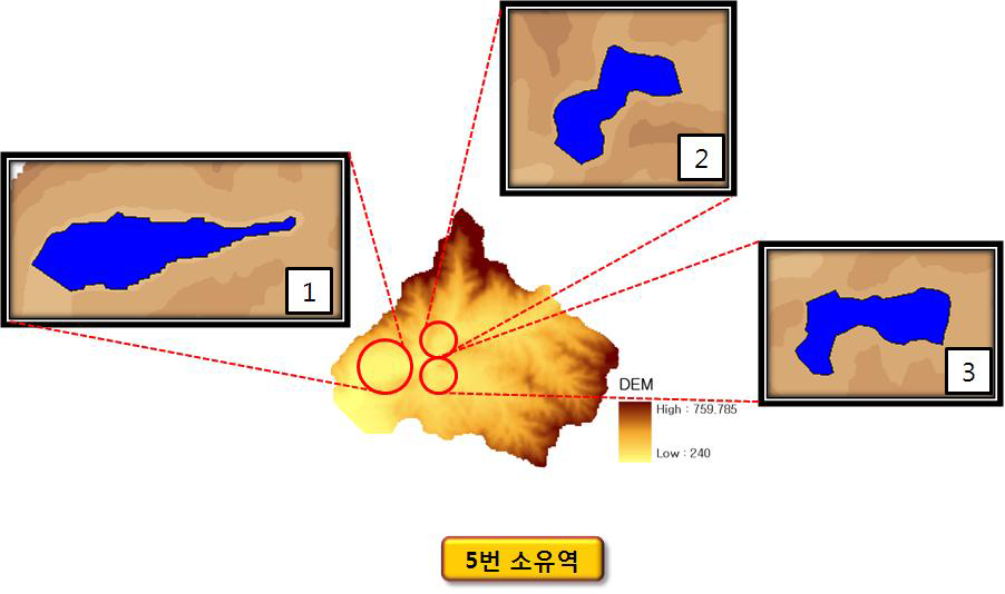 횡성댐 5번 소유역의 부댐 설치 예상 지점